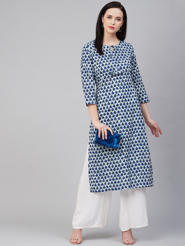 Wahe-NOOR Women s Blue Printed Straight Kurta 1 For Sale