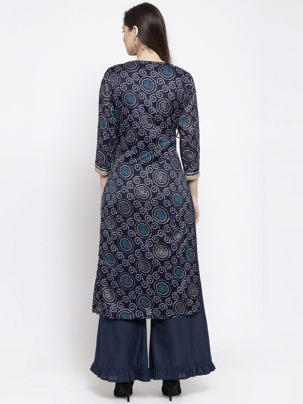 Wahe-NOOR Women s Blue Printed Kurti With Palazzos Online now