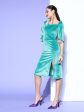 Lyush Women s Green Velvet Front Slit Bodycon Midi Dress Online Sale