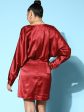 Lyush Women s Red Lycra Satin Kimono Sleeves Dress Online