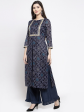 Wahe-NOOR Women s Blue Printed Kurti With Palazzos Online now