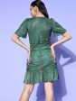 Lyush Women s Green Lurex Wrap A-Line Mini Dress Supply