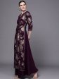 Ahalyaa Women Burgundy Floral Fit & Flare Maxi Ethnic Dress Sale