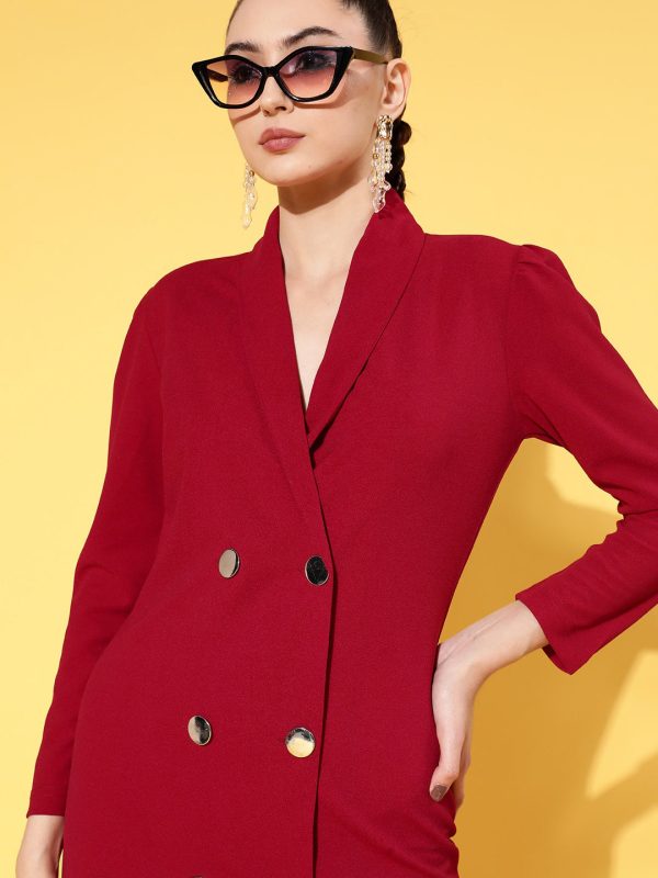 Lyush Women s Red Cotton Double Breasted Blazer Dress on Sale