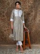 Lyush Women s Grey Brocade Floral Kurta With White Brocade Pants Hot on Sale