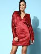 Lyush Women s Red Lycra Satin Kimono Sleeves Dress Online