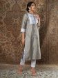 Lyush Women s Grey Brocade Floral Kurta With White Brocade Pants Hot on Sale