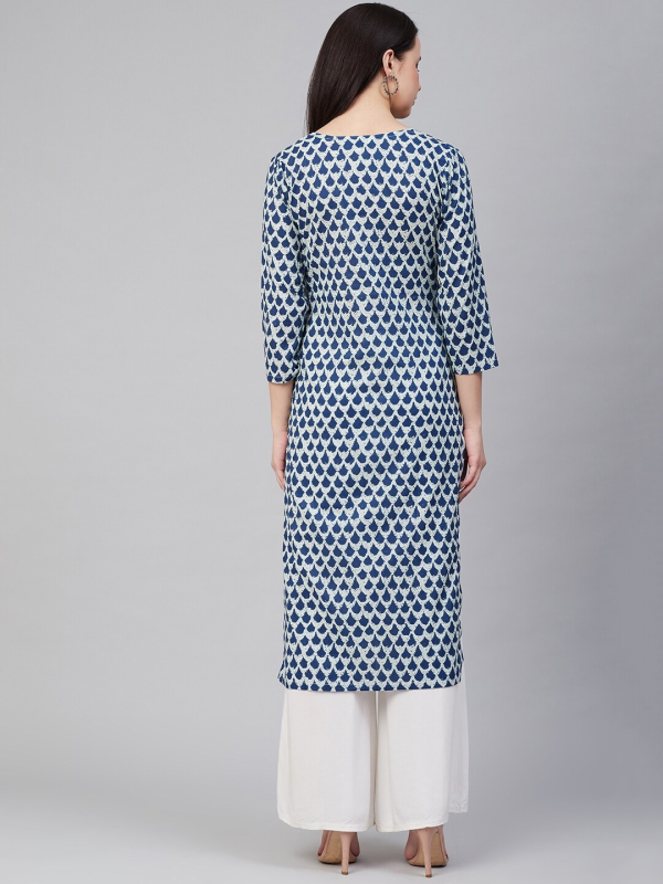 Wahe-NOOR Women s Blue Printed Straight Kurta 1 For Sale