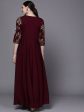 Ahalyaa Women Burgundy Floral Fit & Flare Maxi Ethnic Dress Sale