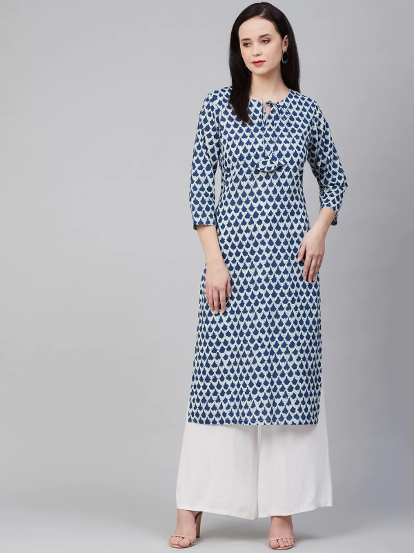 Wahe-NOOR Women s Blue Printed Straight Kurta 1 For Sale