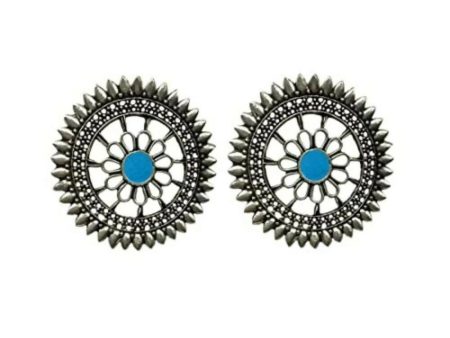 Tiaraa Blue Silver Oxidised Stud Fashion Earrings on Sale