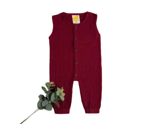 Sunshine Baby Cute Organic Muslin Cotton Sleeveless Full Length Rompers For Babies - Maroon Hot on Sale