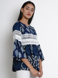 Wahe-NOOR Women s Blue & Off-White Printed Peplum Top Online now