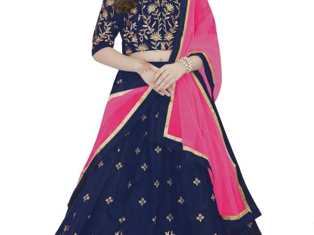 Dwiden Navy Blue Rohini Tafetta Sattin Semi-Stitched Girl s Lehenga Choli Sale