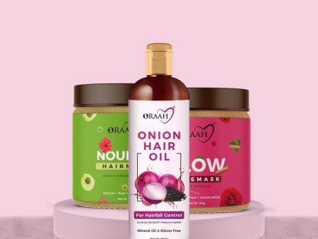 Oraah Beauty Care Combo (Onion Hair oil + Hair Mask + Glow Face Mask) Supply