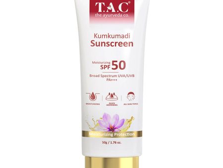 TAC - The Ayurveda Co. Kumkumadi Sunscreen Ultra Light SPF 50 with UVA UVB PA+++ For Sale