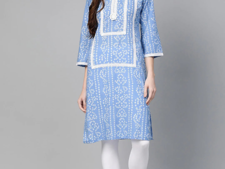 Wahe-NOOR Women s Blue & Off-White Printed Straight Kurta Online now