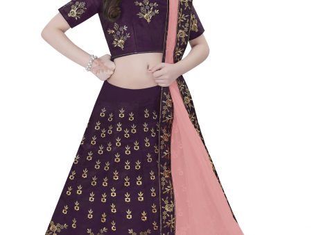 Dwiden Purple Baby Doll Tafetta Sattin Semi-Stitched Girl s Lehenga Choli For Cheap