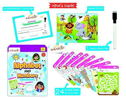 Braintastic Educational Game: Alphabet & Numbers(3-6 yrs) Write & Wipe Activity Sheets Kids Toys 34 pcs Free Puzzle Online Sale