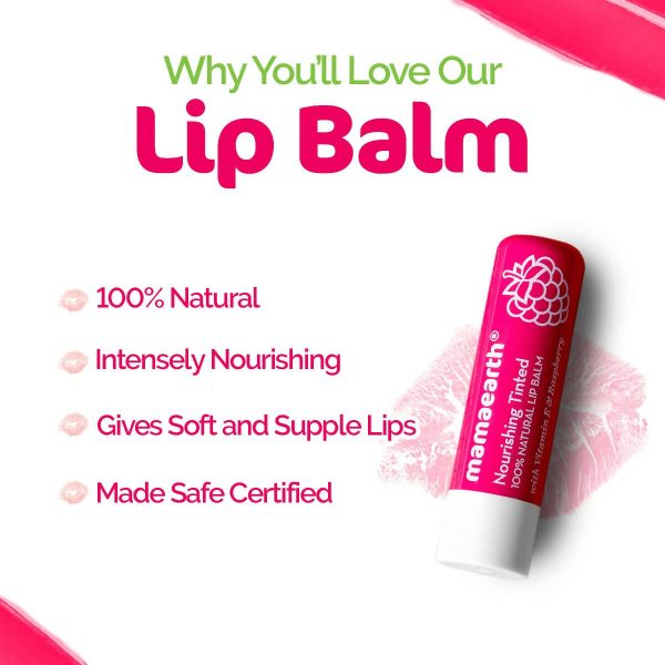 Mamaearth Vitamin E and Raspberry Tinted 100% Natural Lip Balm on Sale