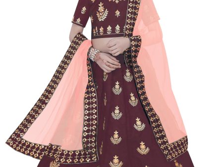 Dwiden Maroon Kamal Tafetta Sattin Semi-Stitched Girl s Lehenga Choli Online Hot Sale