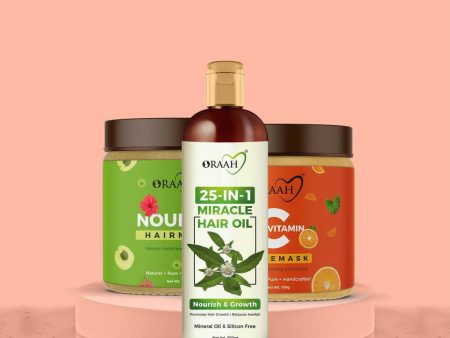 Oraah Beauty Care Combo (Hair oil + Hair Mask + Vitamin C Face Mask) For Cheap