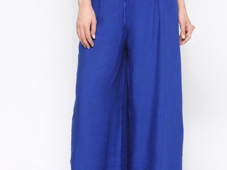 NOZ2TOZ Women s A Pair Of Blue Solid Woven Wide Leg Palazzos Sale