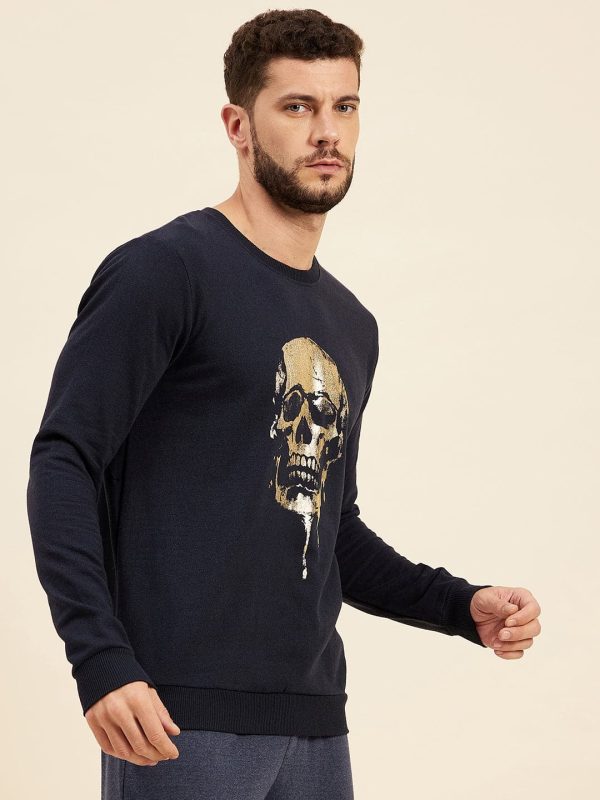 Lyush - Mascln Men s Navy Front Foil Skull Print Sweatshirt Sale