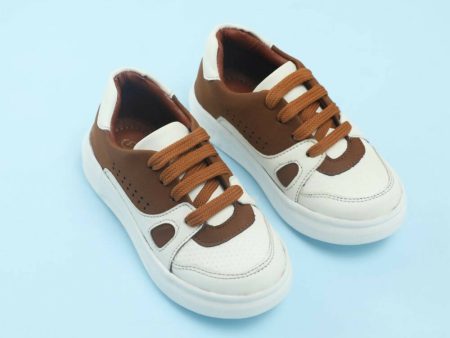 Tiny Bugs Boys Lace Up Casual Shoes - White & Brown For Discount