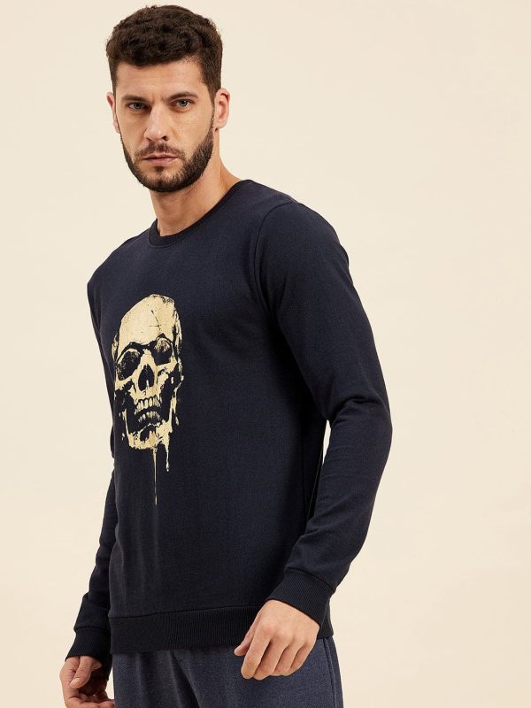 Lyush - Mascln Men s Navy Front Foil Skull Print Sweatshirt Sale