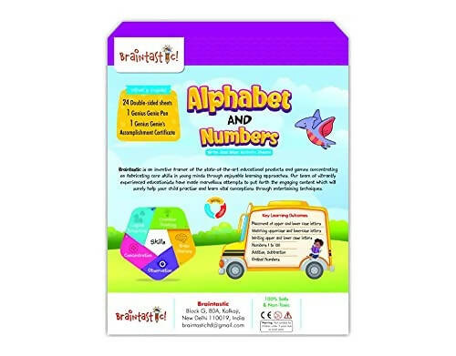 Braintastic Educational Game: Alphabet & Numbers(3-6 yrs) Write & Wipe Activity Sheets Kids Toys 34 pcs Free Puzzle Online Sale